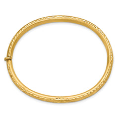 14K Satin and Diamond-cut Hinged Bangle