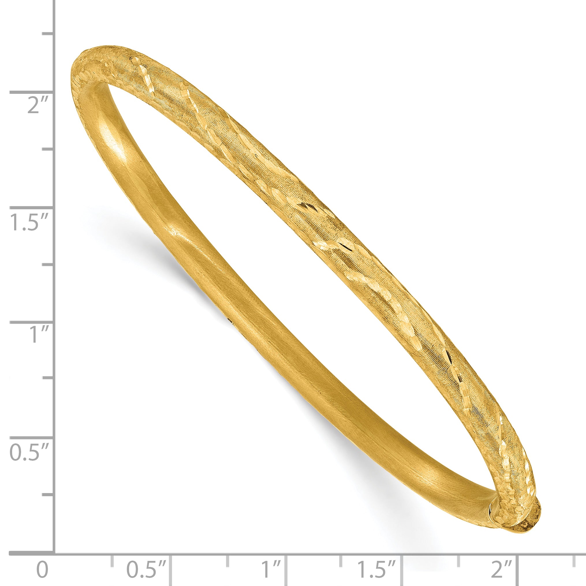 14K Satin and Diamond-cut Hinged Bangle