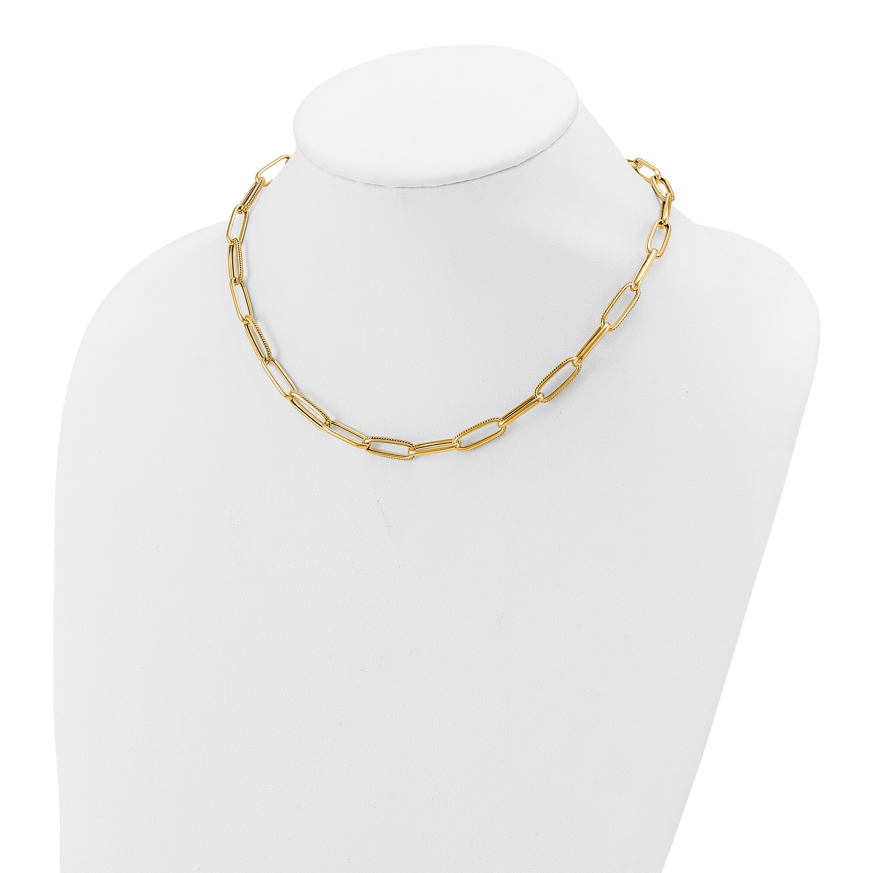 14K Polished and Textured Fancy Link Necklace