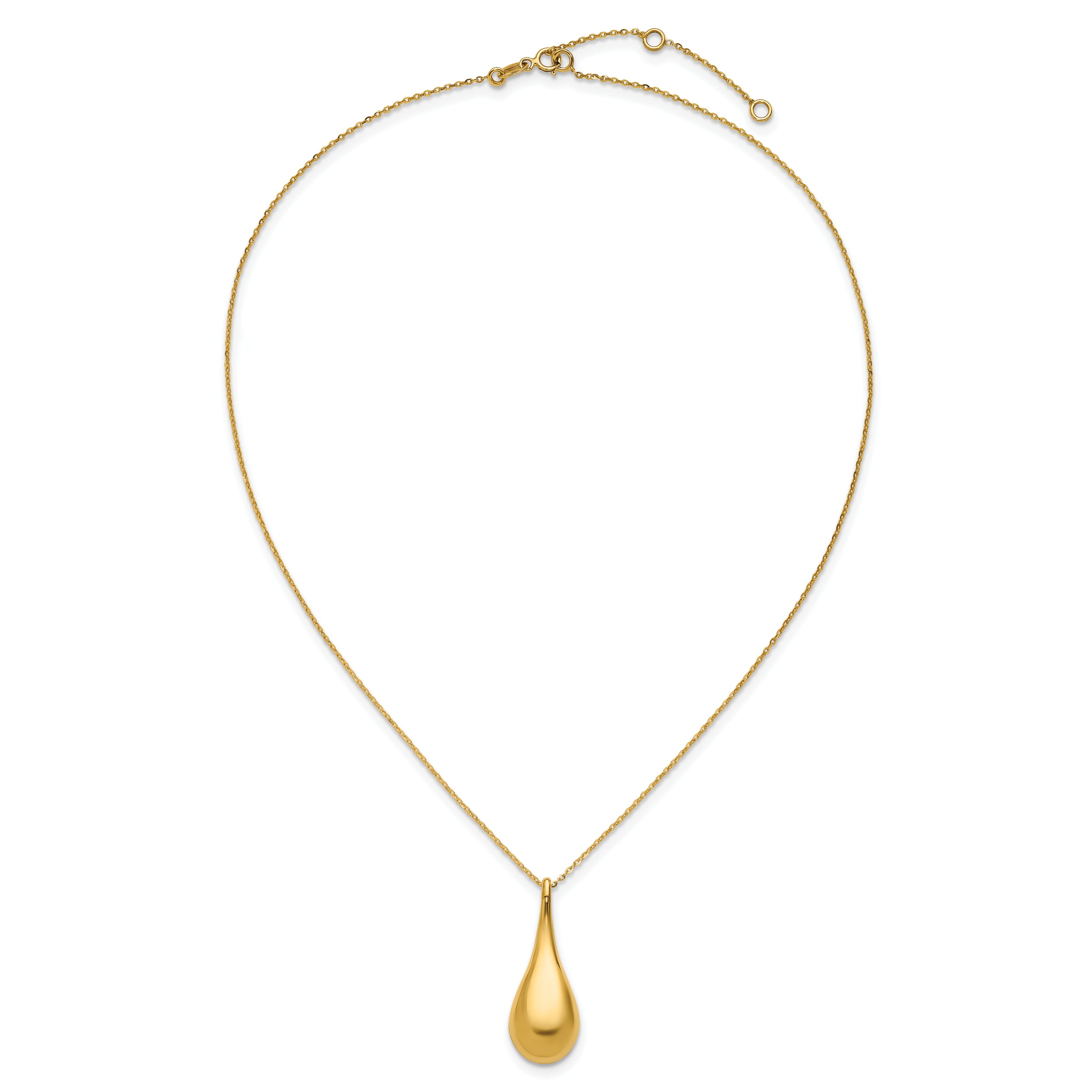 14K Polished Teardrop 16in w/2in ext. Necklace