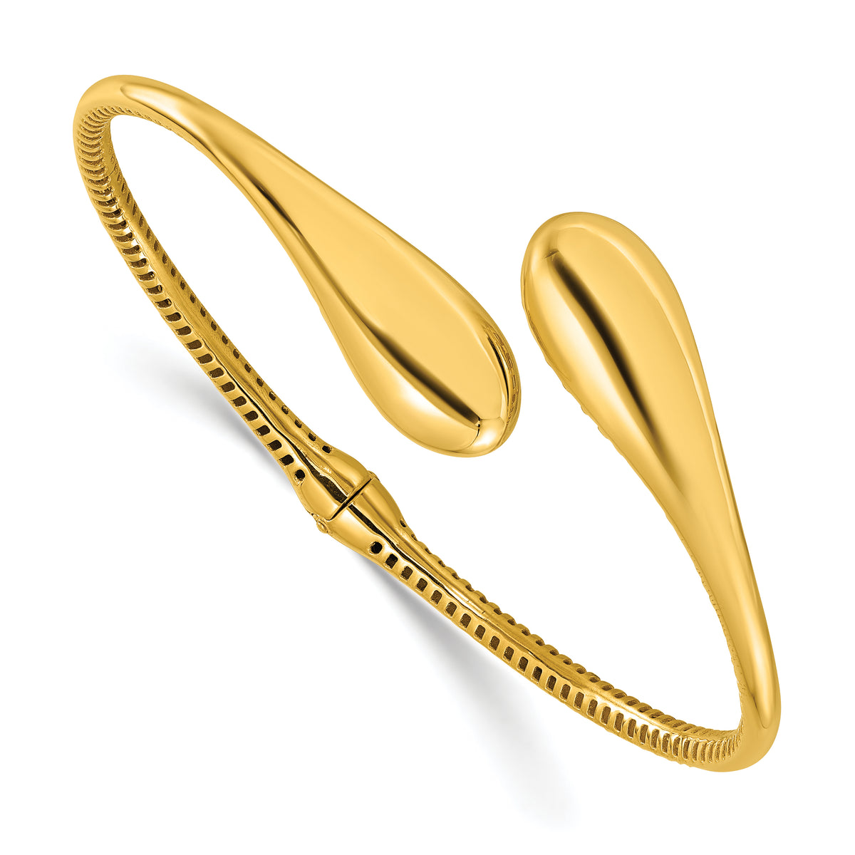 14K Polished Bypass Teardrop Hinged Bangle