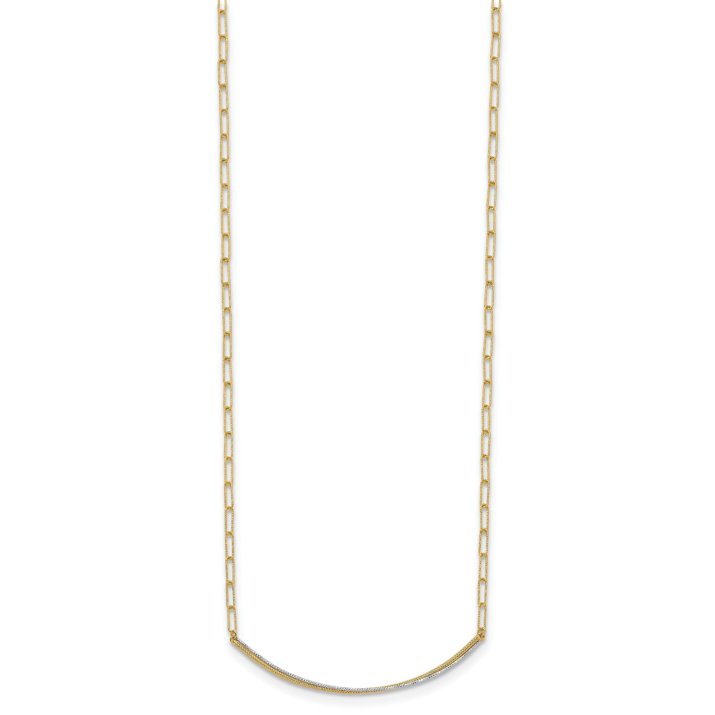 14K w/Rhodium Polished and Diamond-cut Bar Necklace