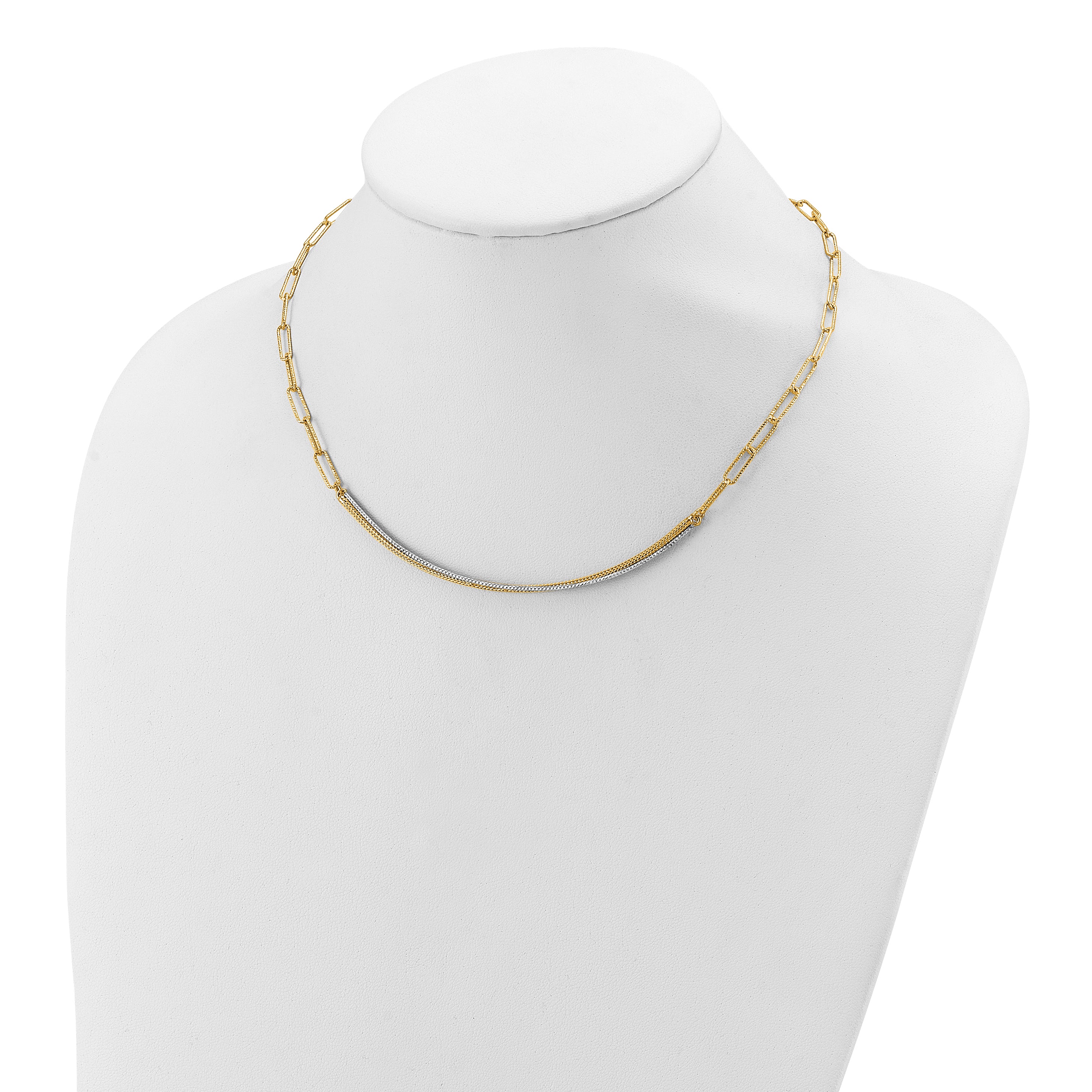 14K w/Rhodium Polished and Diamond-cut Bar Necklace