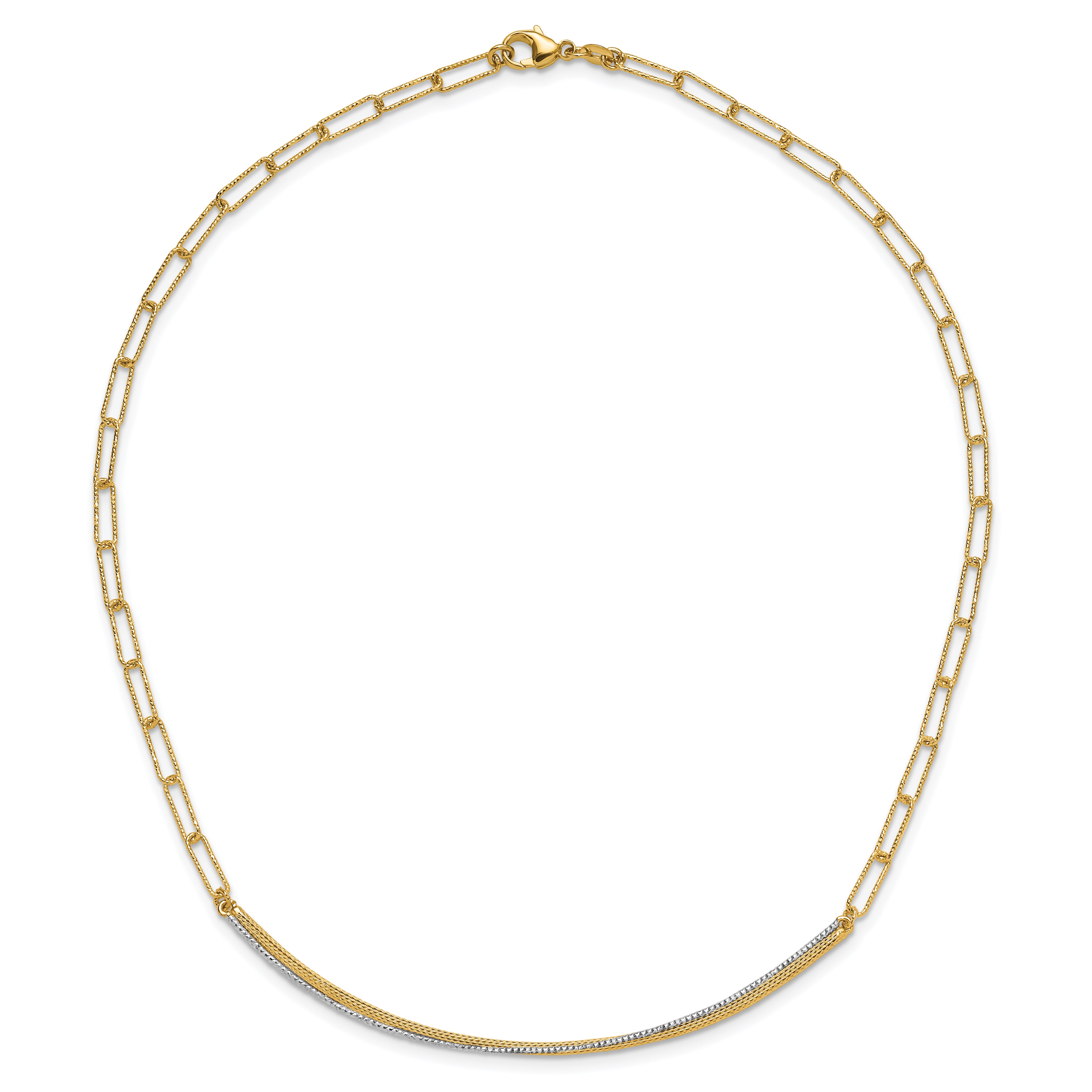 14K w/Rhodium Polished and Diamond-cut Bar Necklace