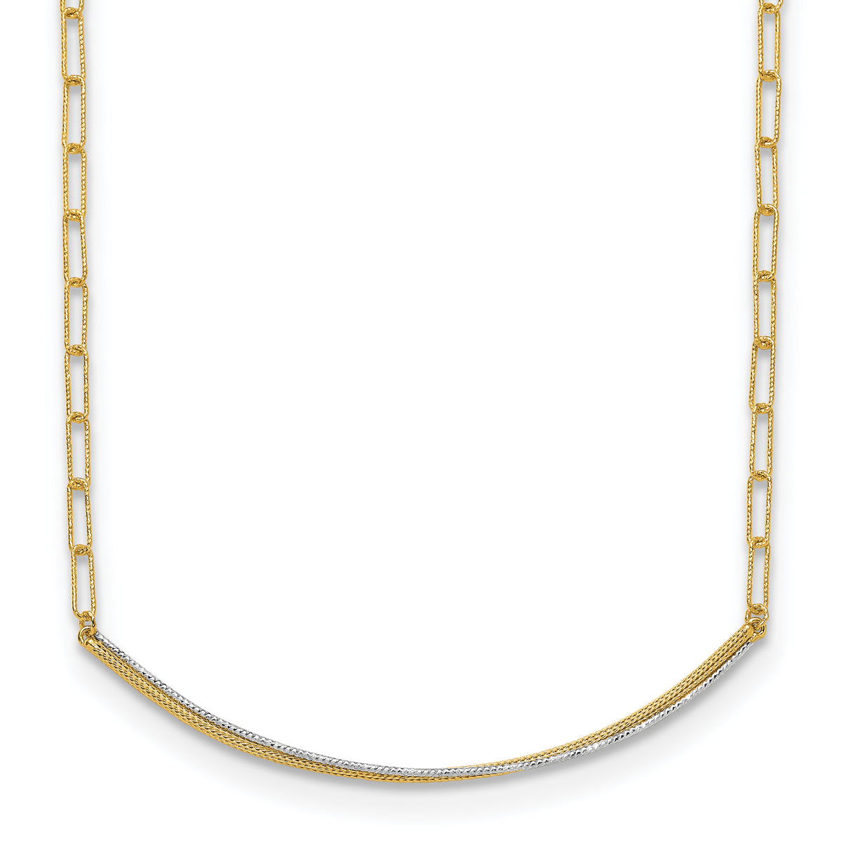 14K w/Rhodium Polished and Diamond-cut Bar Necklace