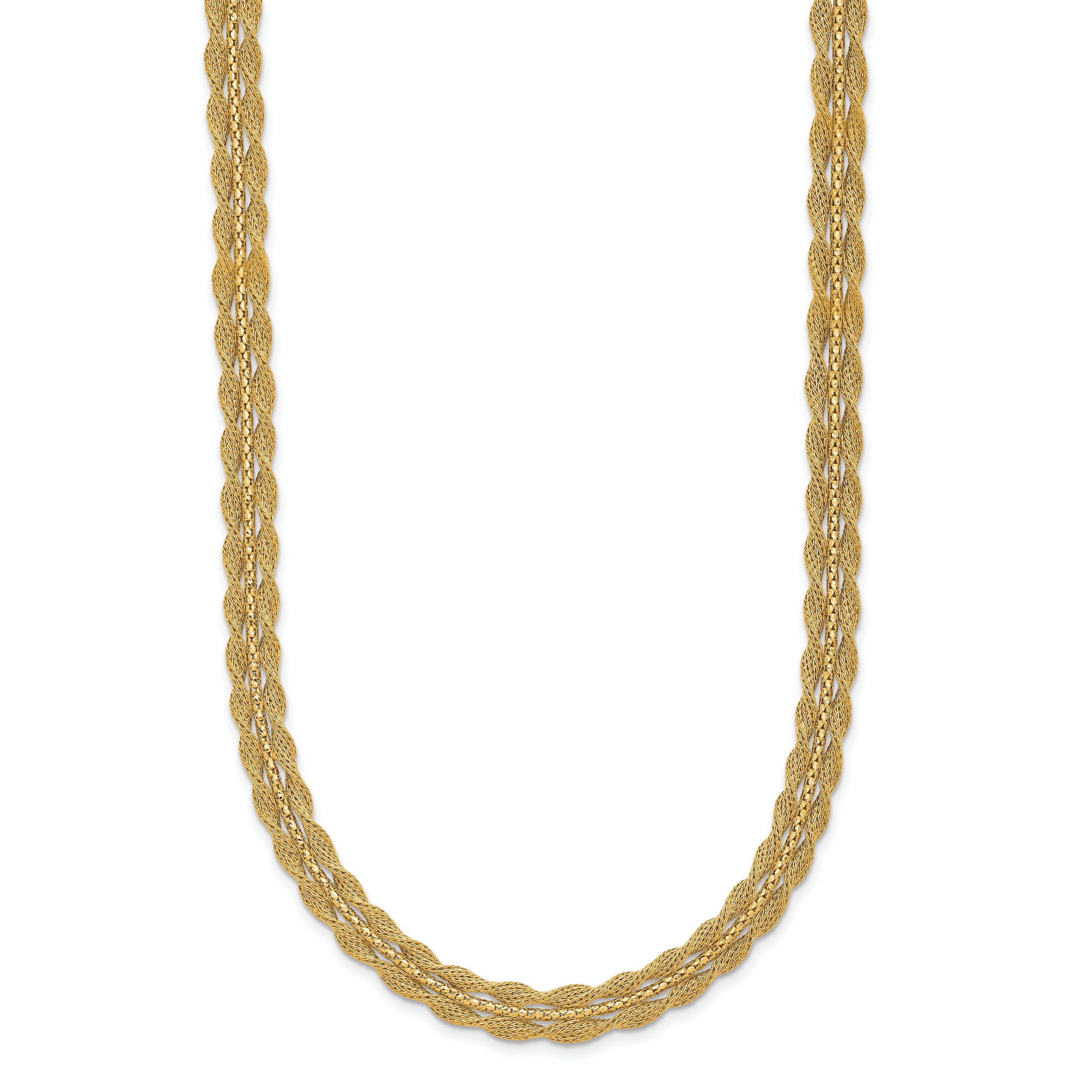 14K Polished/Textured and Diamond-cut Necklace