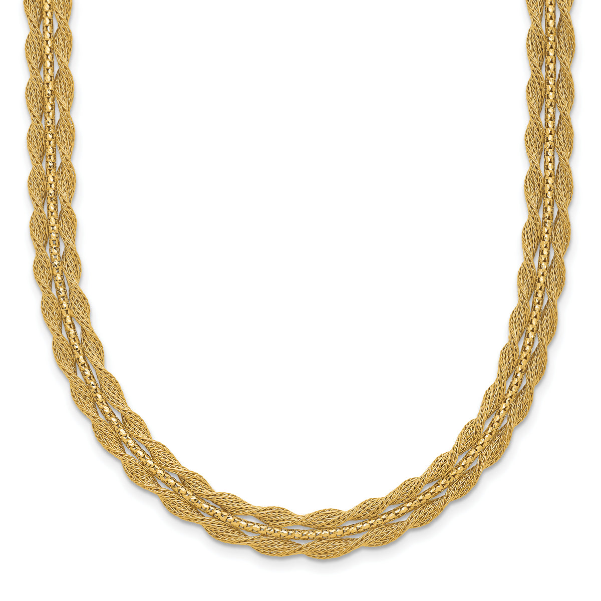 14K Polished/Textured and Diamond-cut Necklace