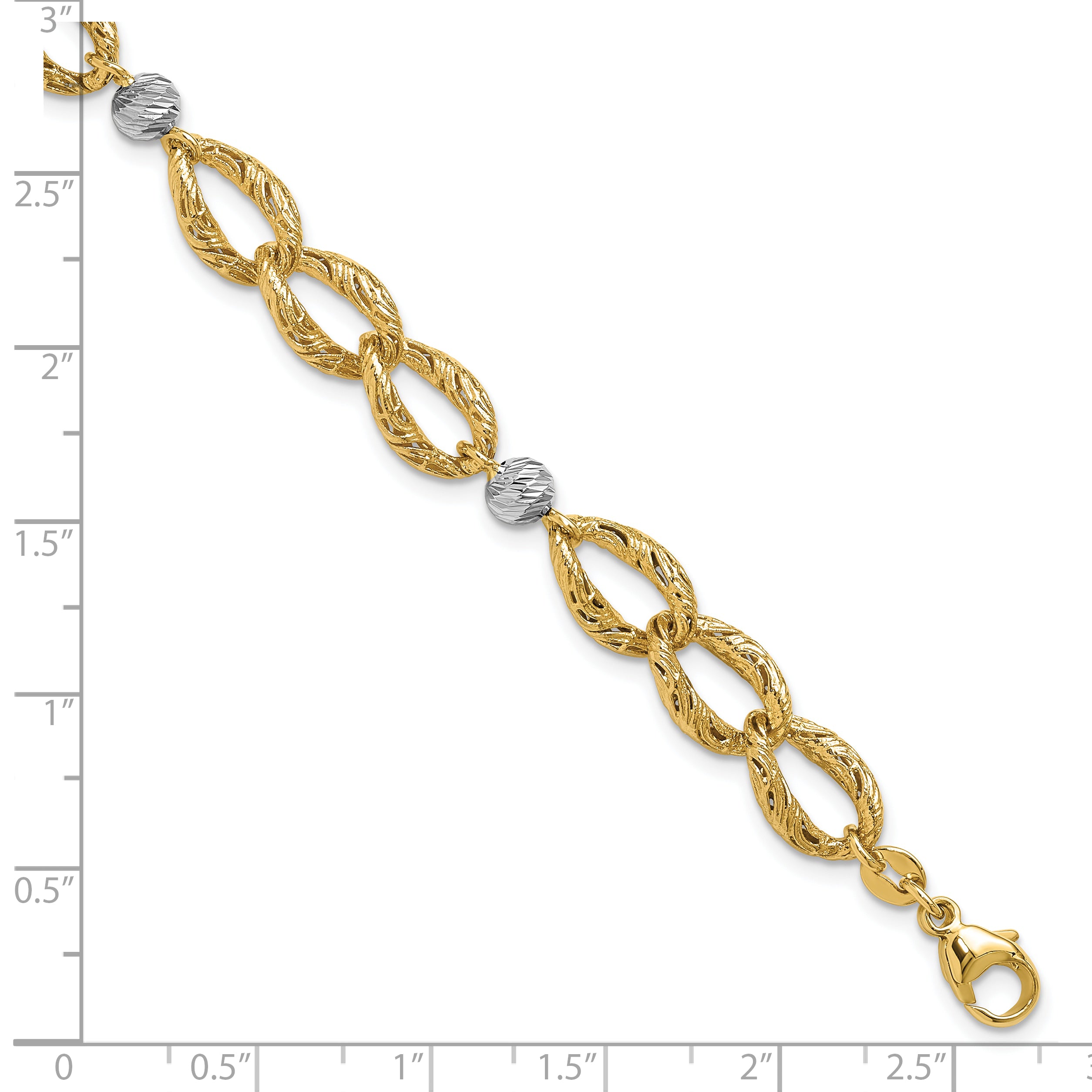 14K Two-tone Polished/Textured/Dia-cut w/2in ext. Bracelet