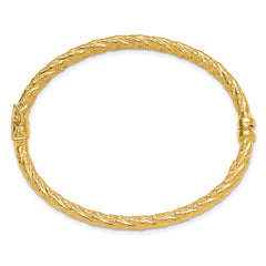 14k Polished and Textured Twisted Hinged Bangle