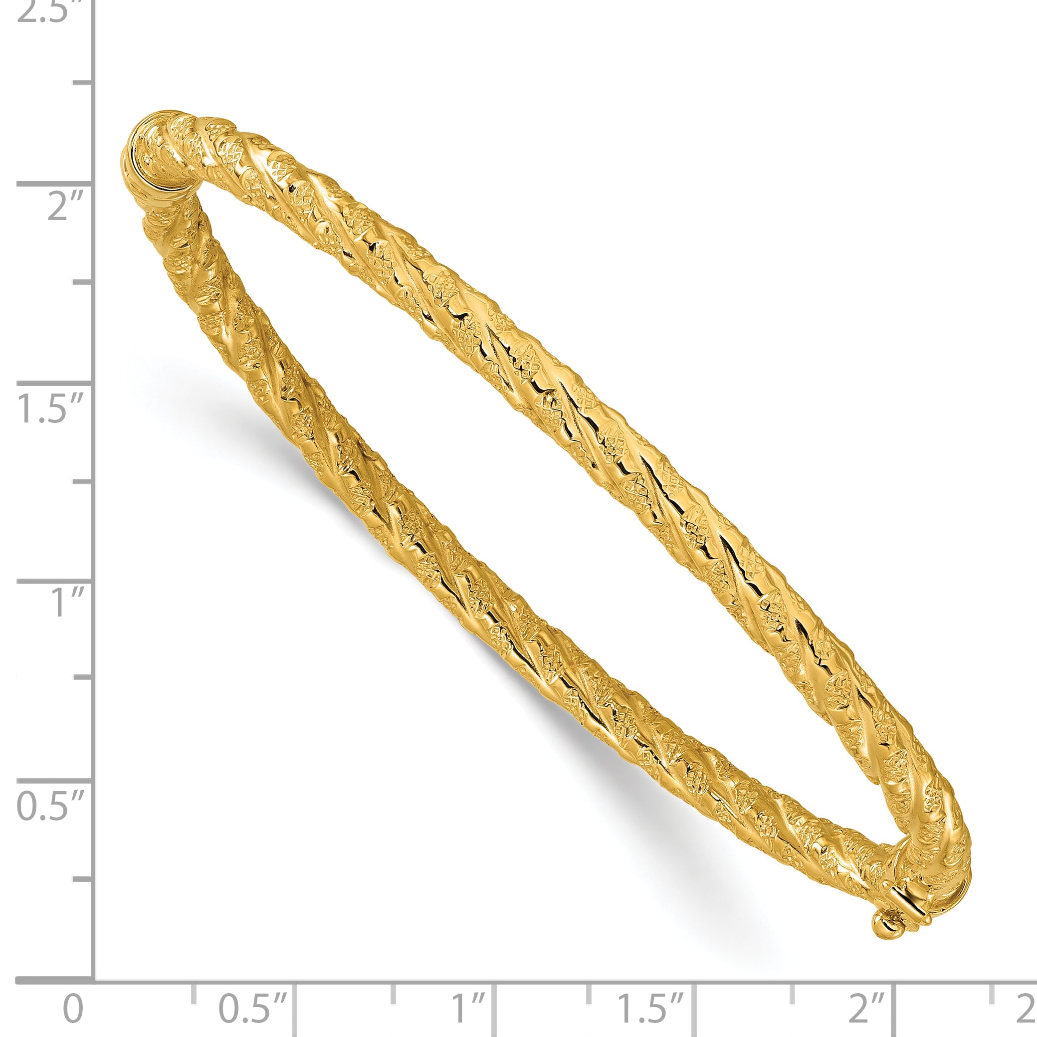 14k Polished and Textured Twisted Hinged Bangle