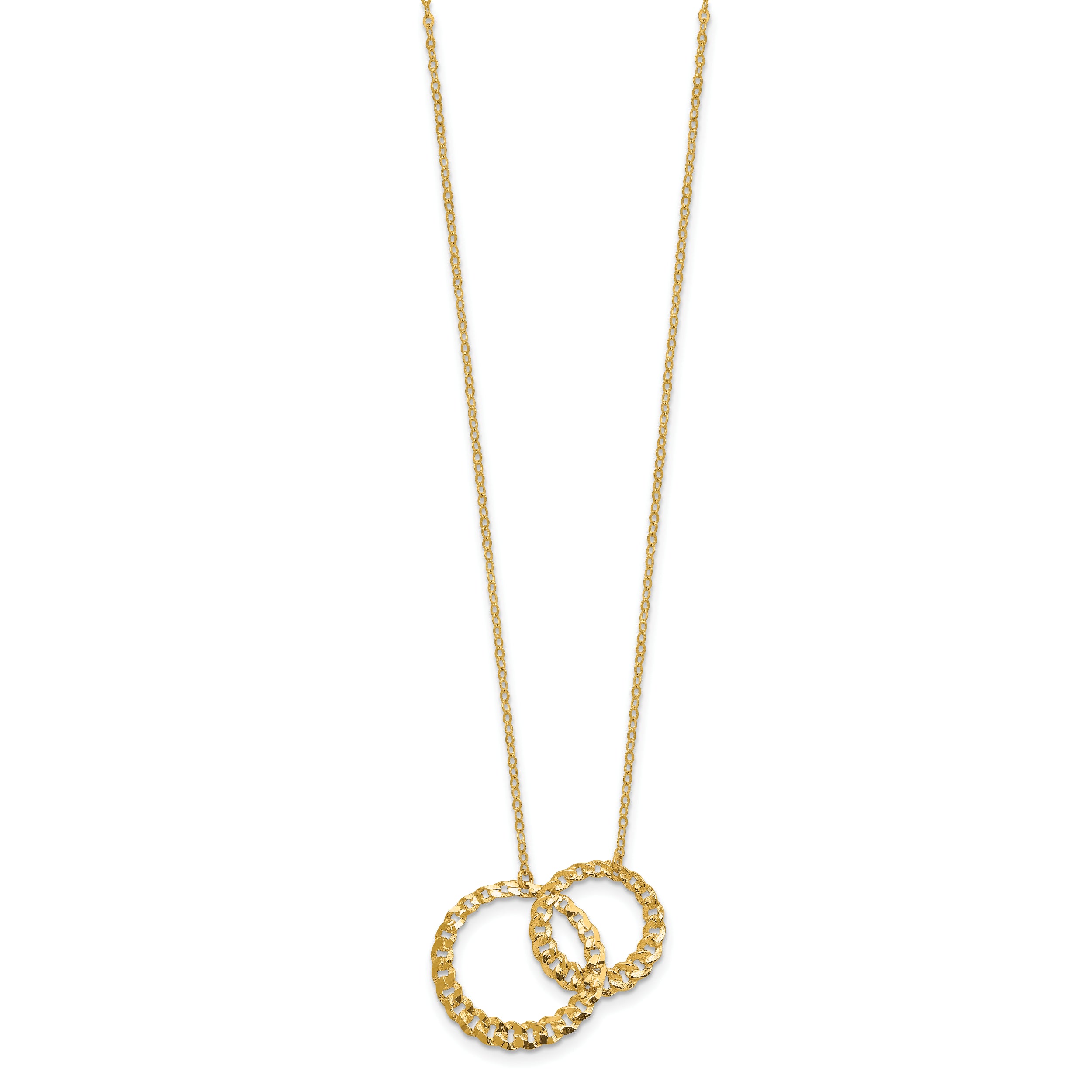 14K Polished and Diamond-cut Circles w/2in ext. Necklace