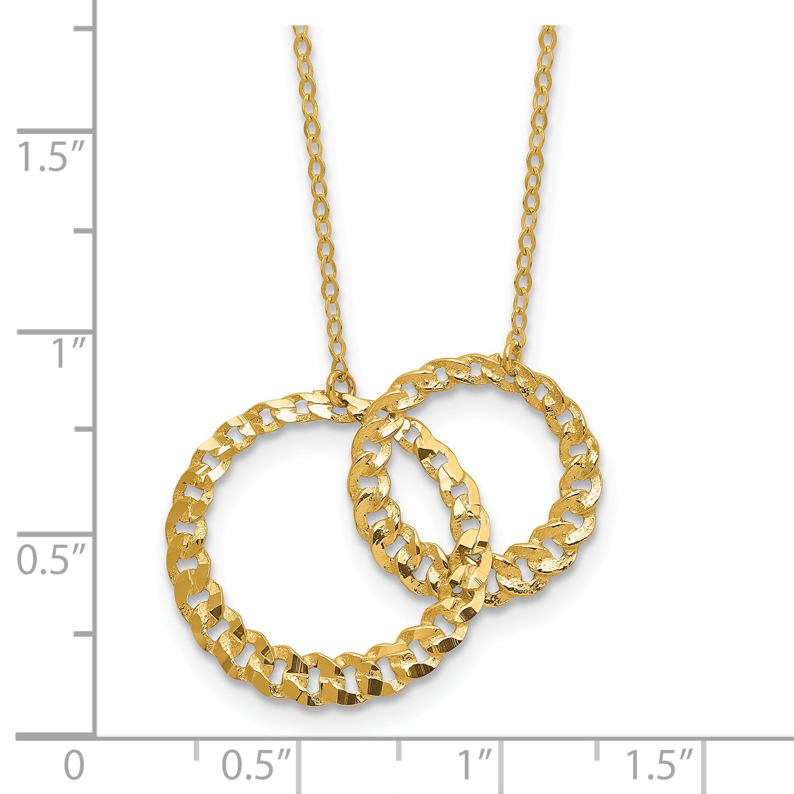 14K Polished and Diamond-cut Circles w/2in ext. Necklace