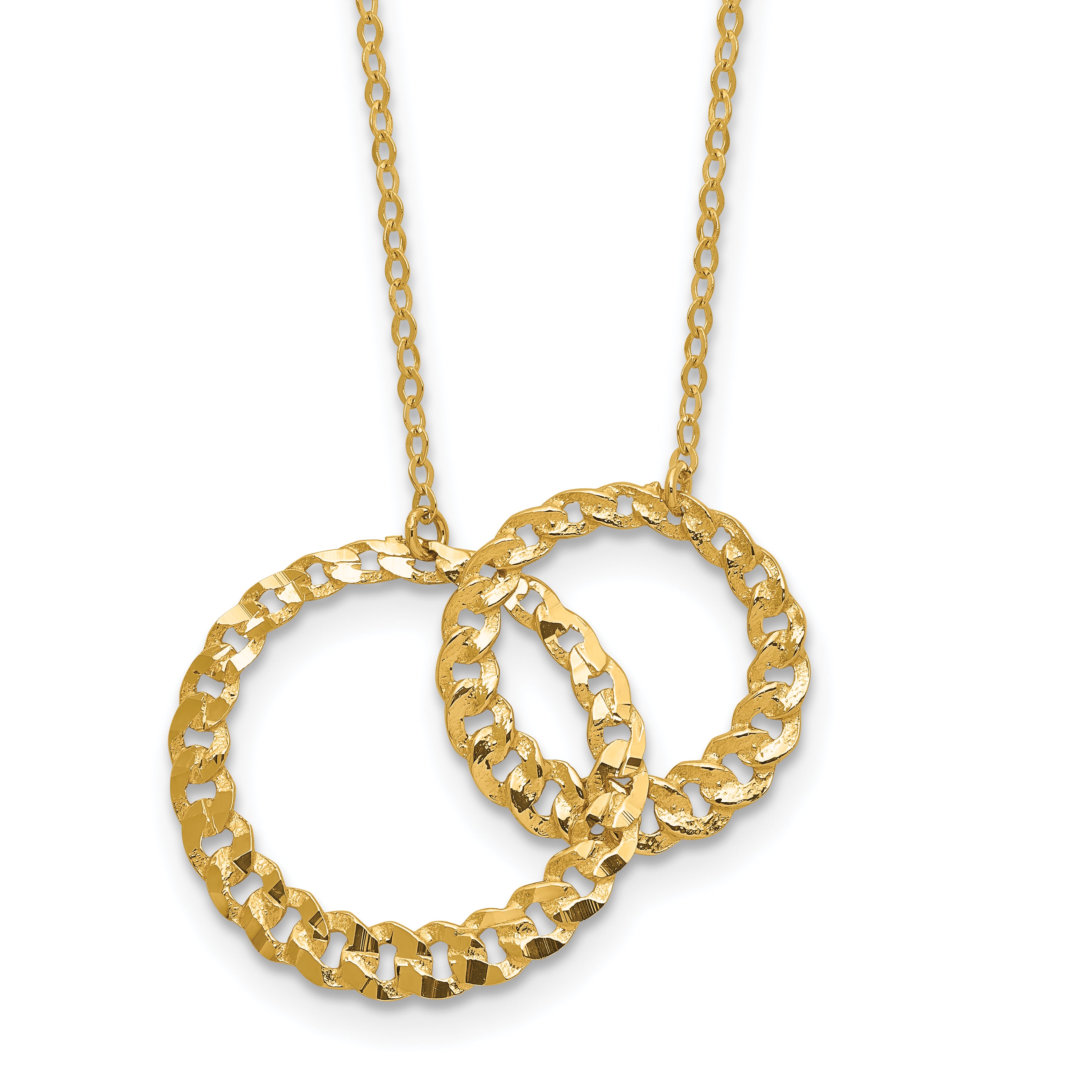 14K Polished and Diamond-cut Circles w/2in ext. Necklace