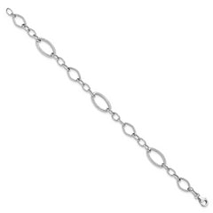 14K White Gold Polished and Textured Link Bracelet