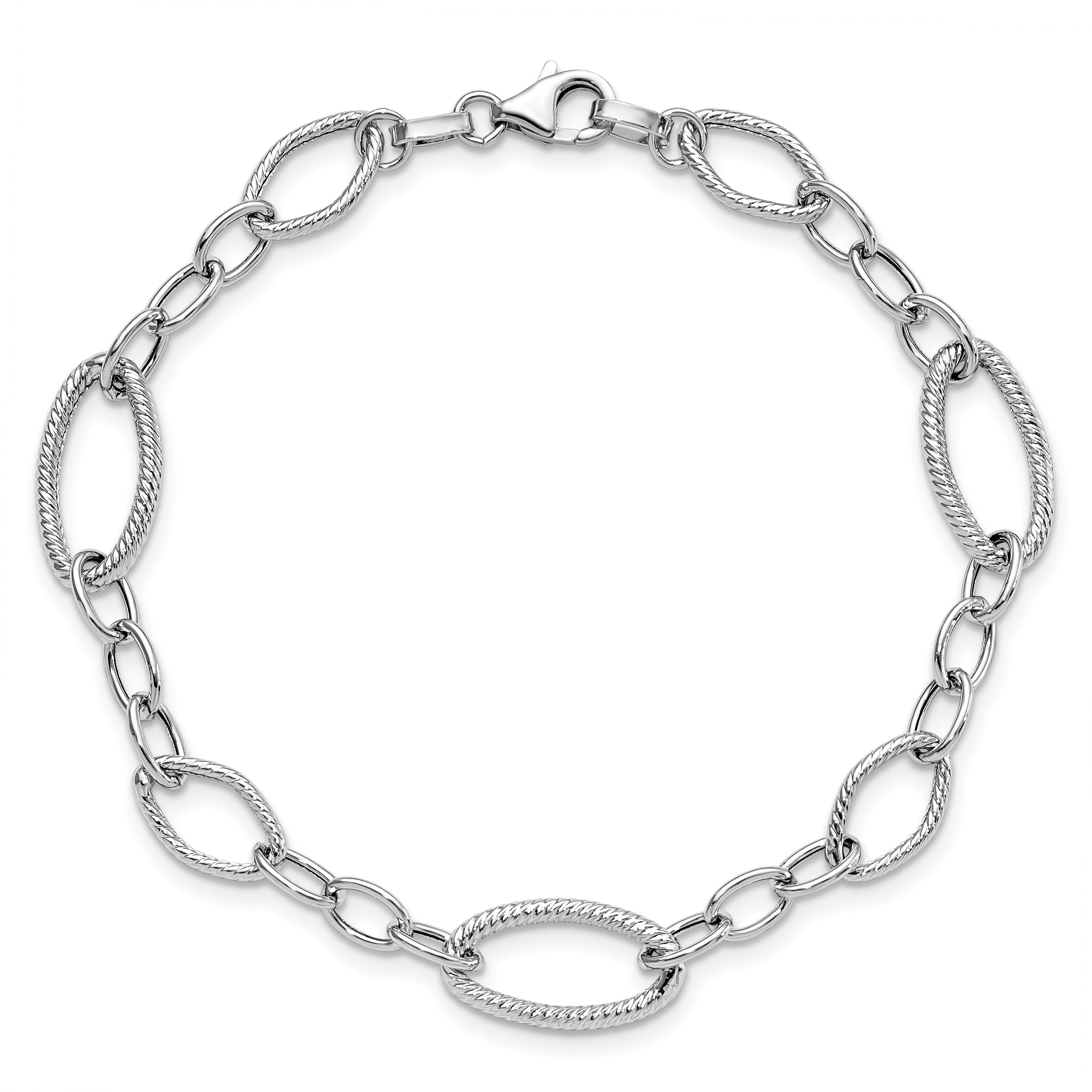 14K White Gold Polished and Textured Link Bracelet