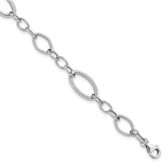 14K White Gold Polished and Textured Link Bracelet