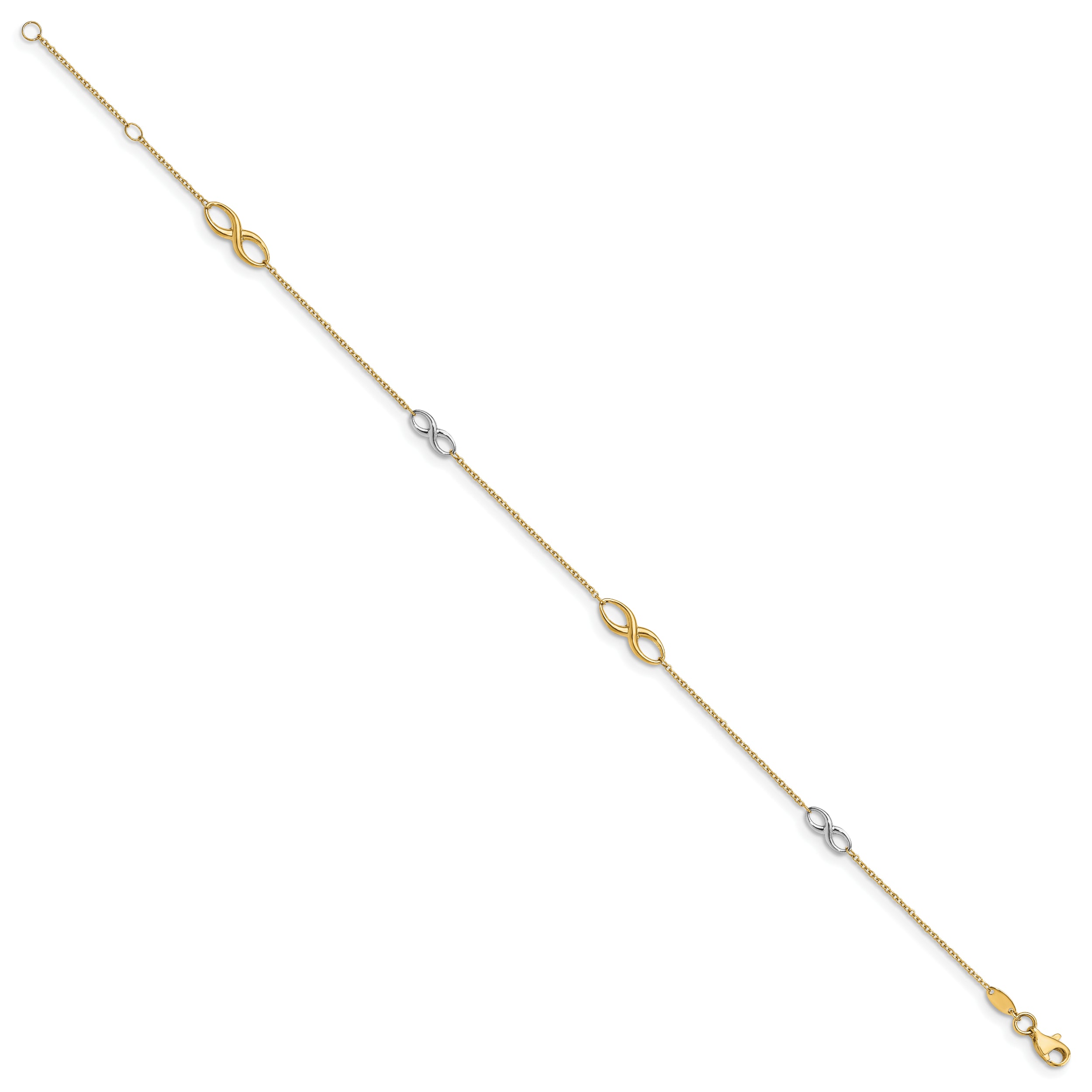 14K Two-tone Polished  w/1in ext. Anklet