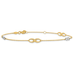 14K Two-tone Polished  w/1in ext. Anklet