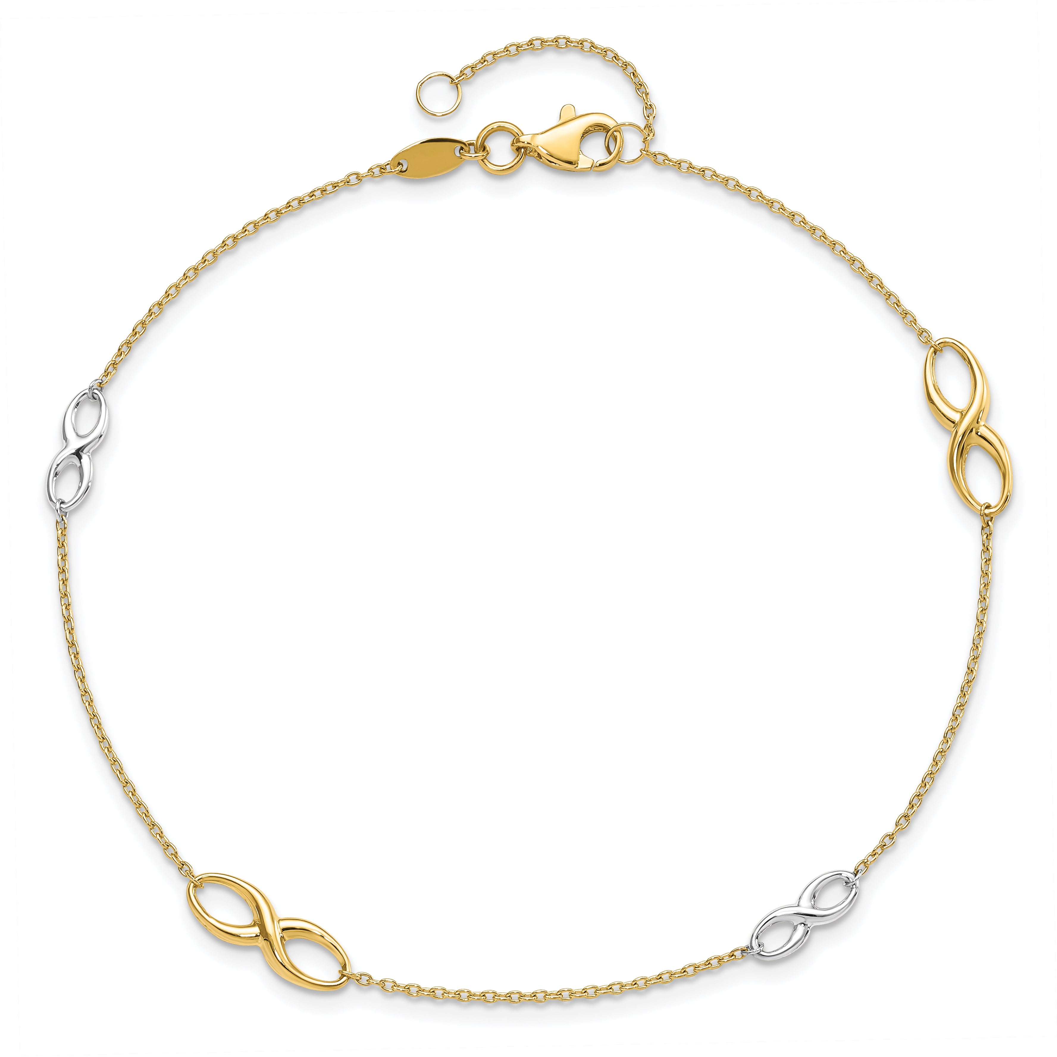 14K Two-tone Polished  w/1in ext. Anklet