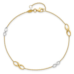 14K Two-tone Polished  w/1in ext. Anklet