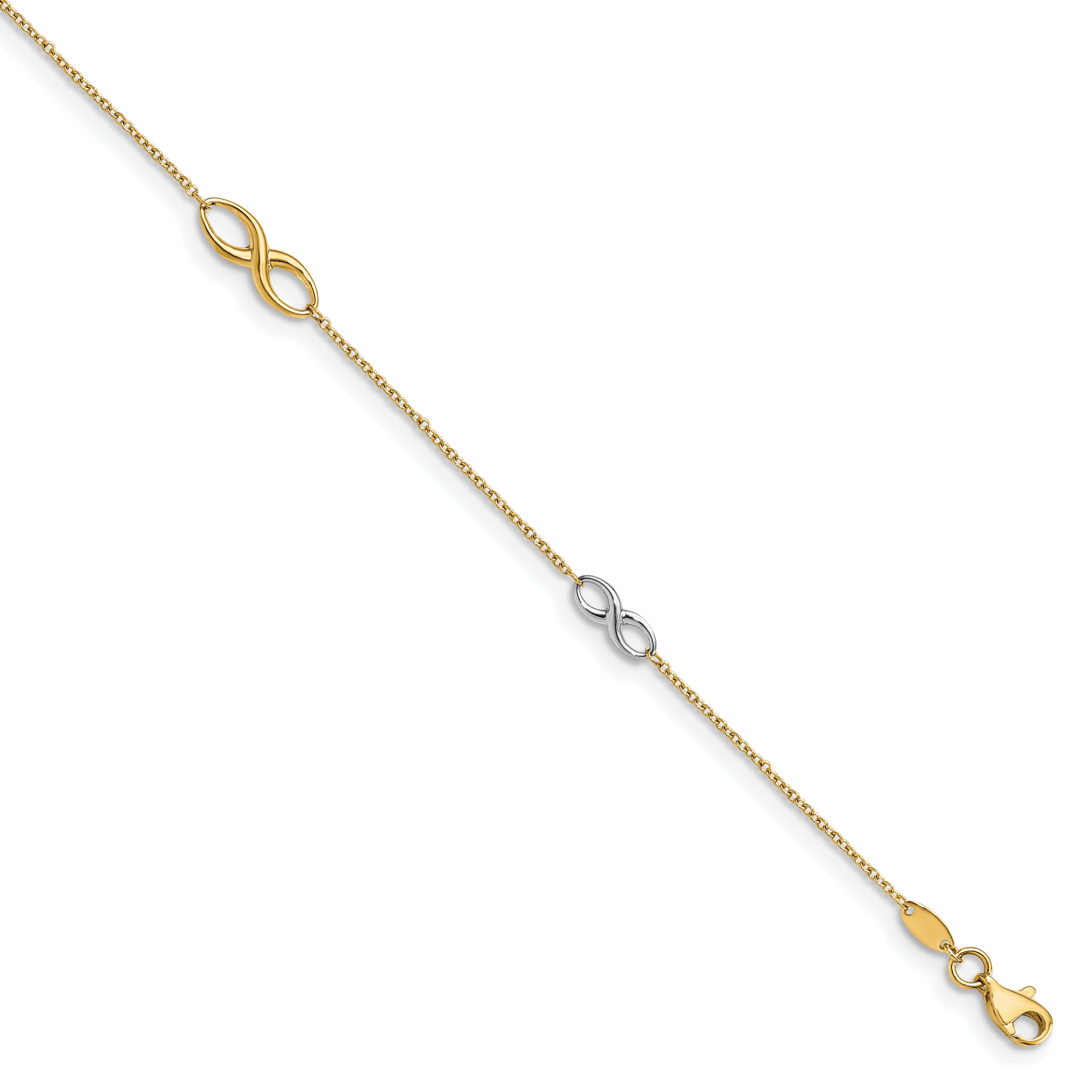 14K Two-tone Polished  w/1in ext. Anklet