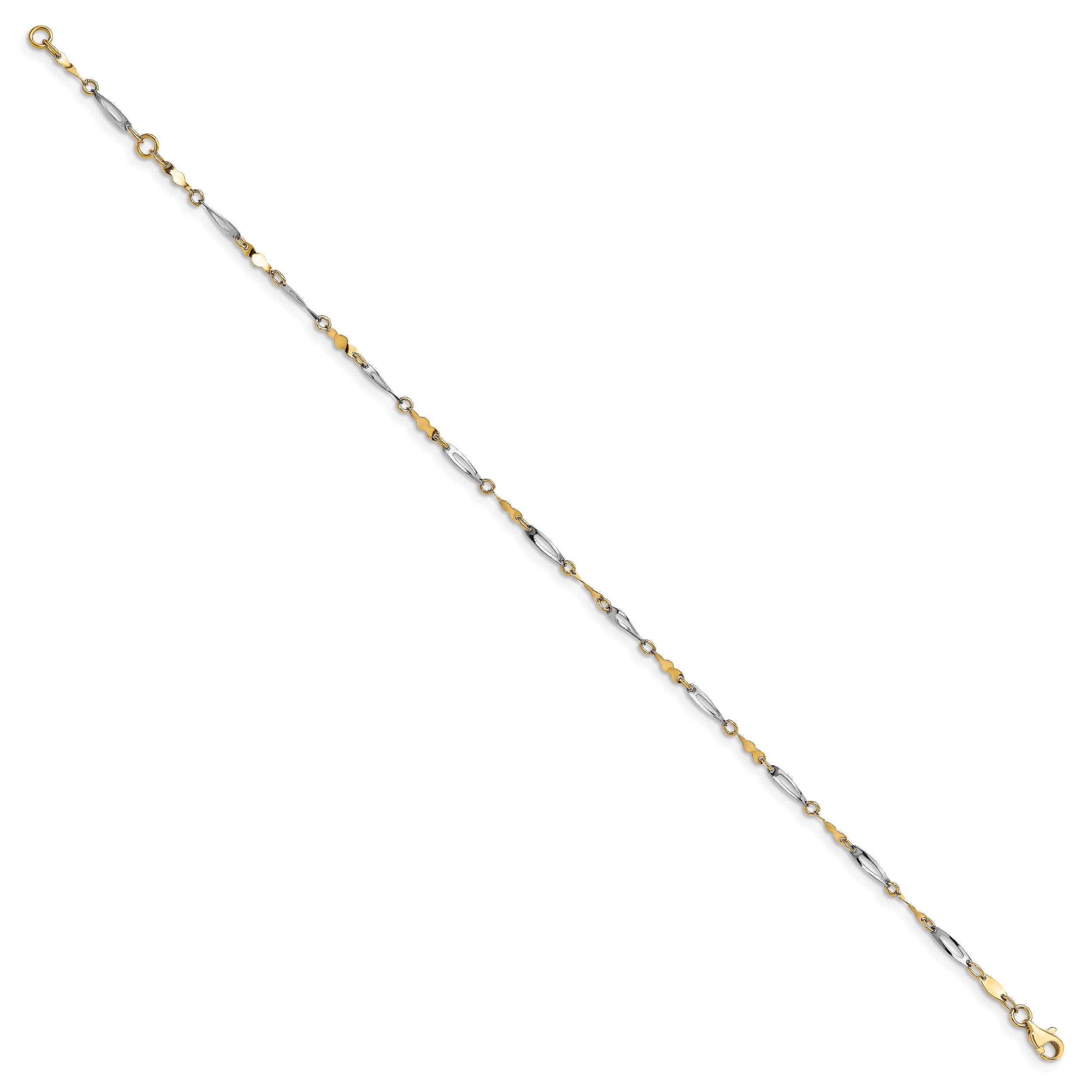 14K Two-tone Polished Fancy Link Anklet