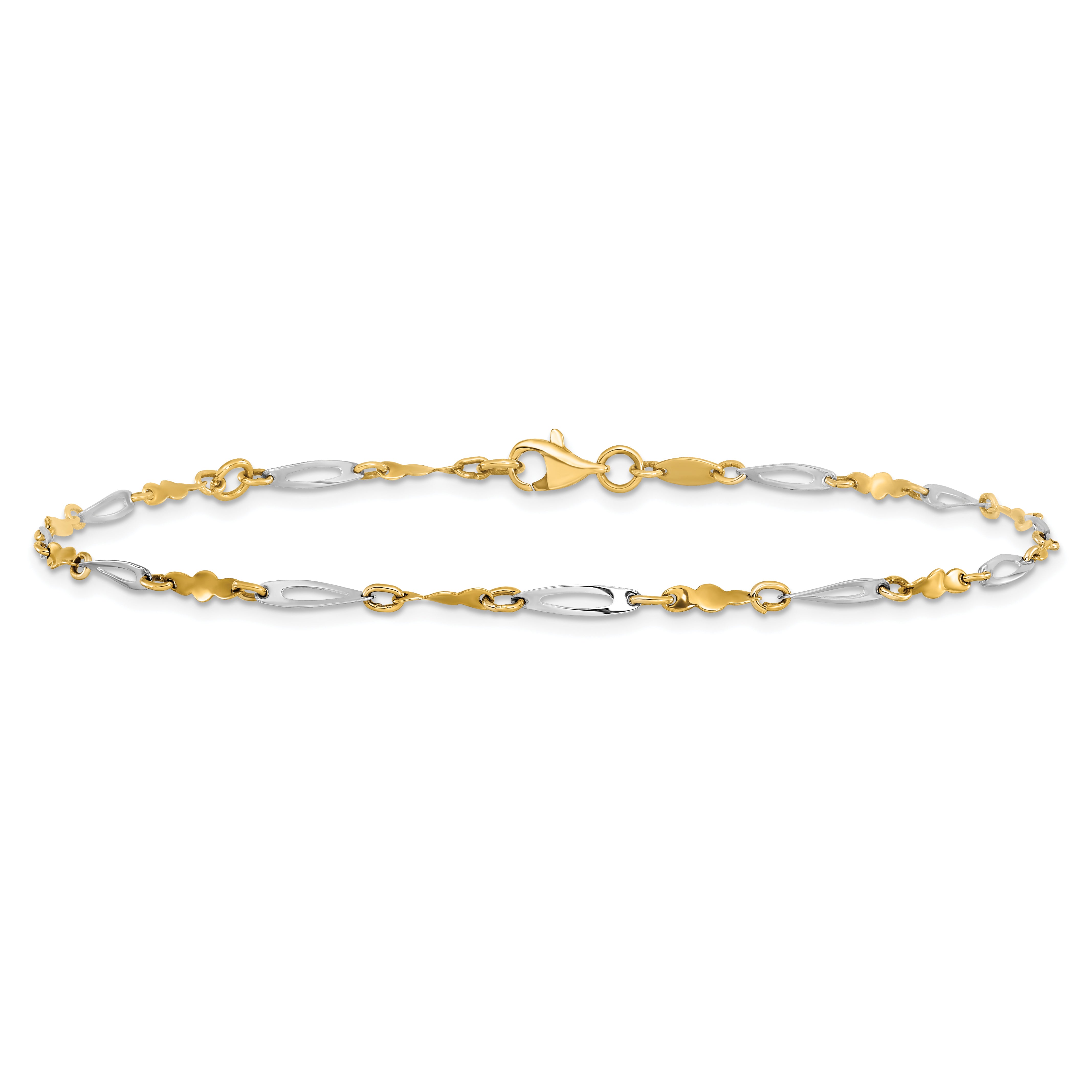 14K Two-tone Polished Fancy Link Anklet