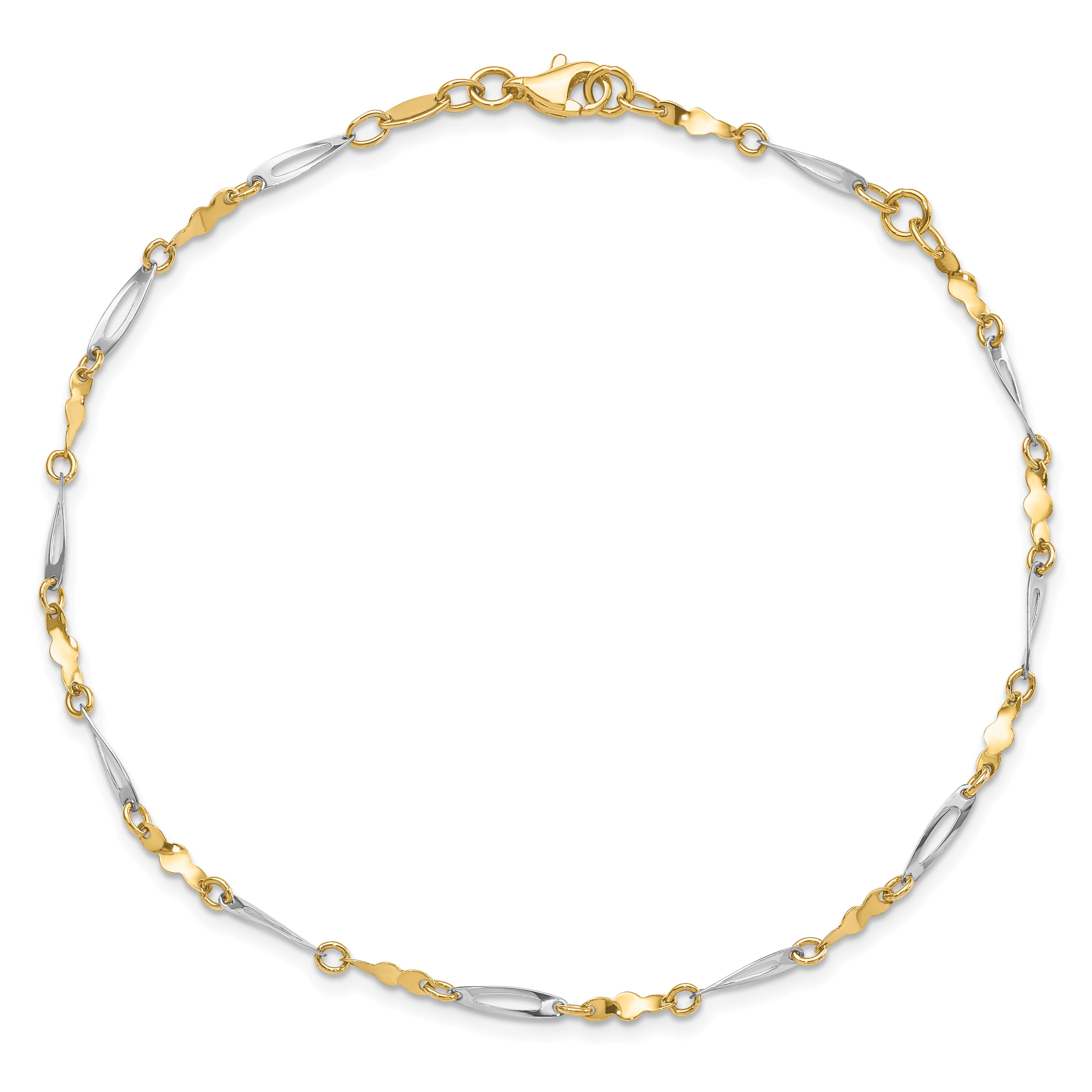 14K Two-tone Polished Fancy Link Anklet