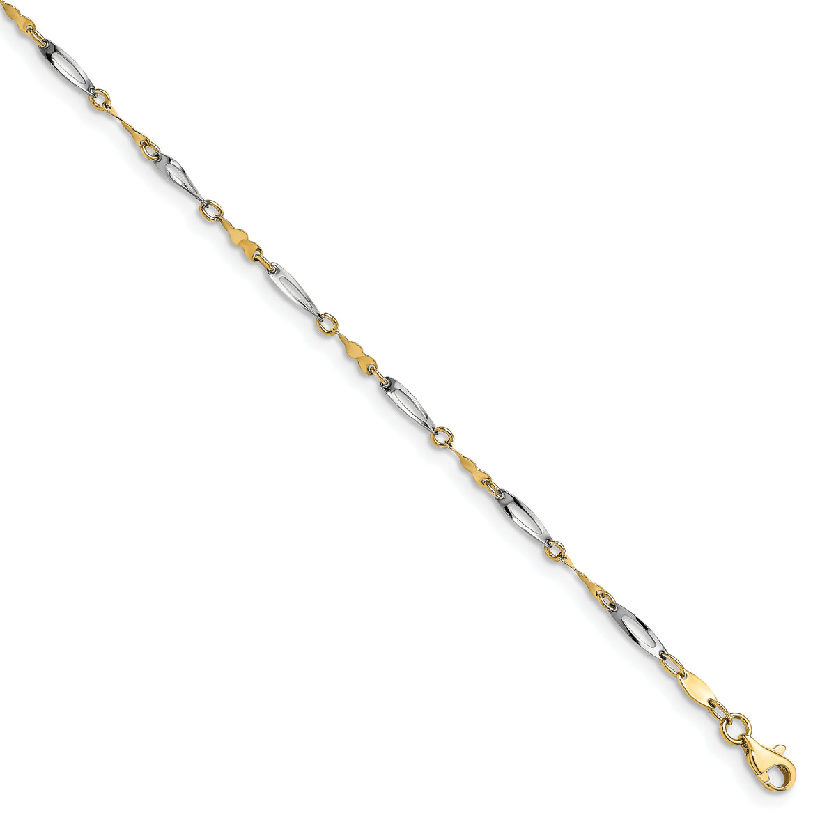 14K Two-tone Polished Fancy Link Anklet