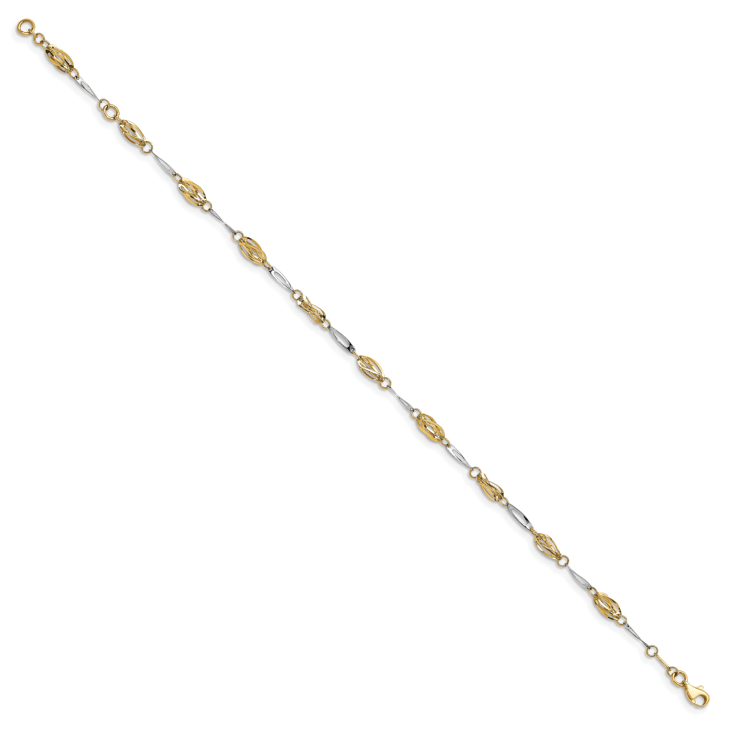 14K Two-tone Polished Fancy Link Anklet