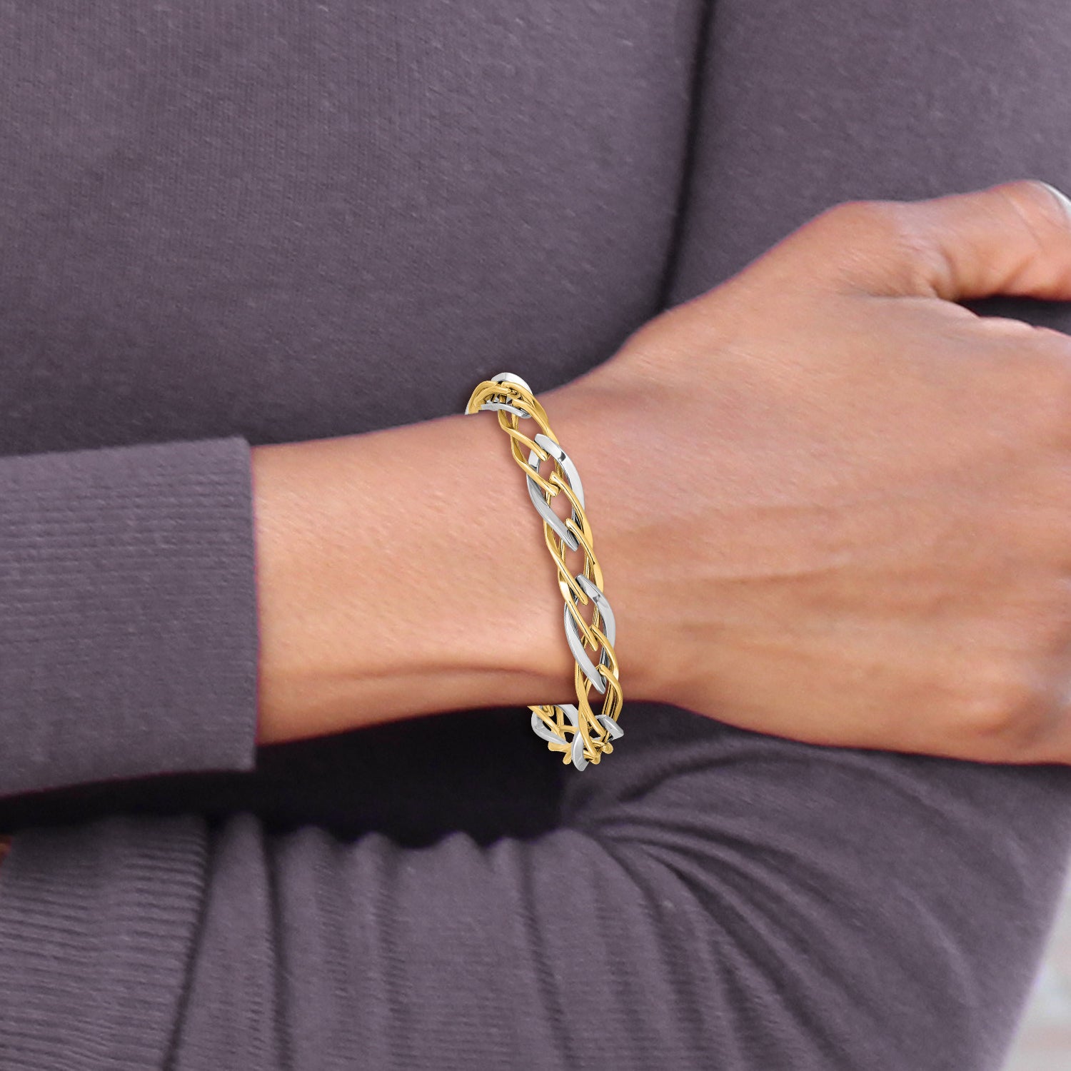 14K Two-tone Polished Fancy Link Bracelet