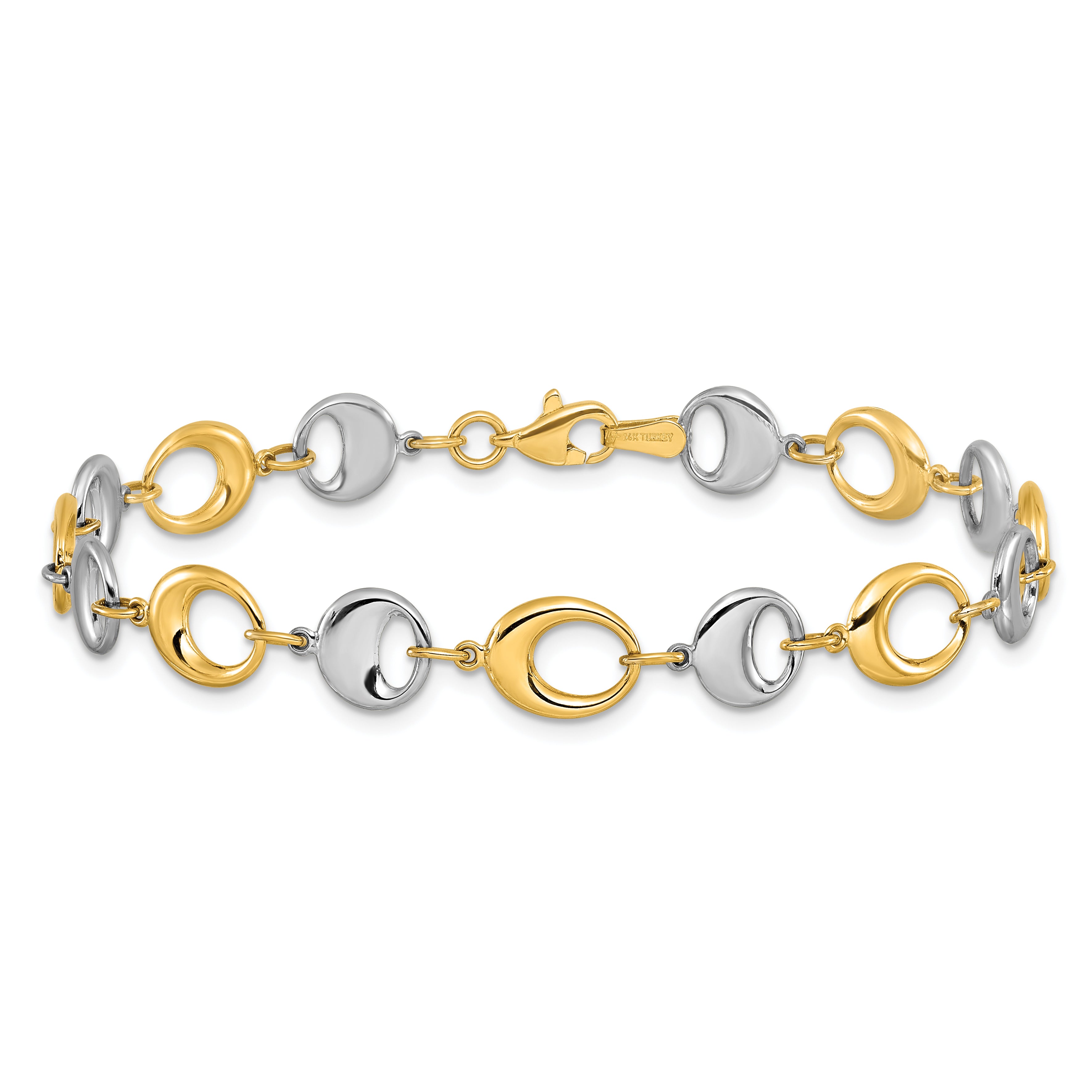 14K Two-tone Polished Link Bracelet