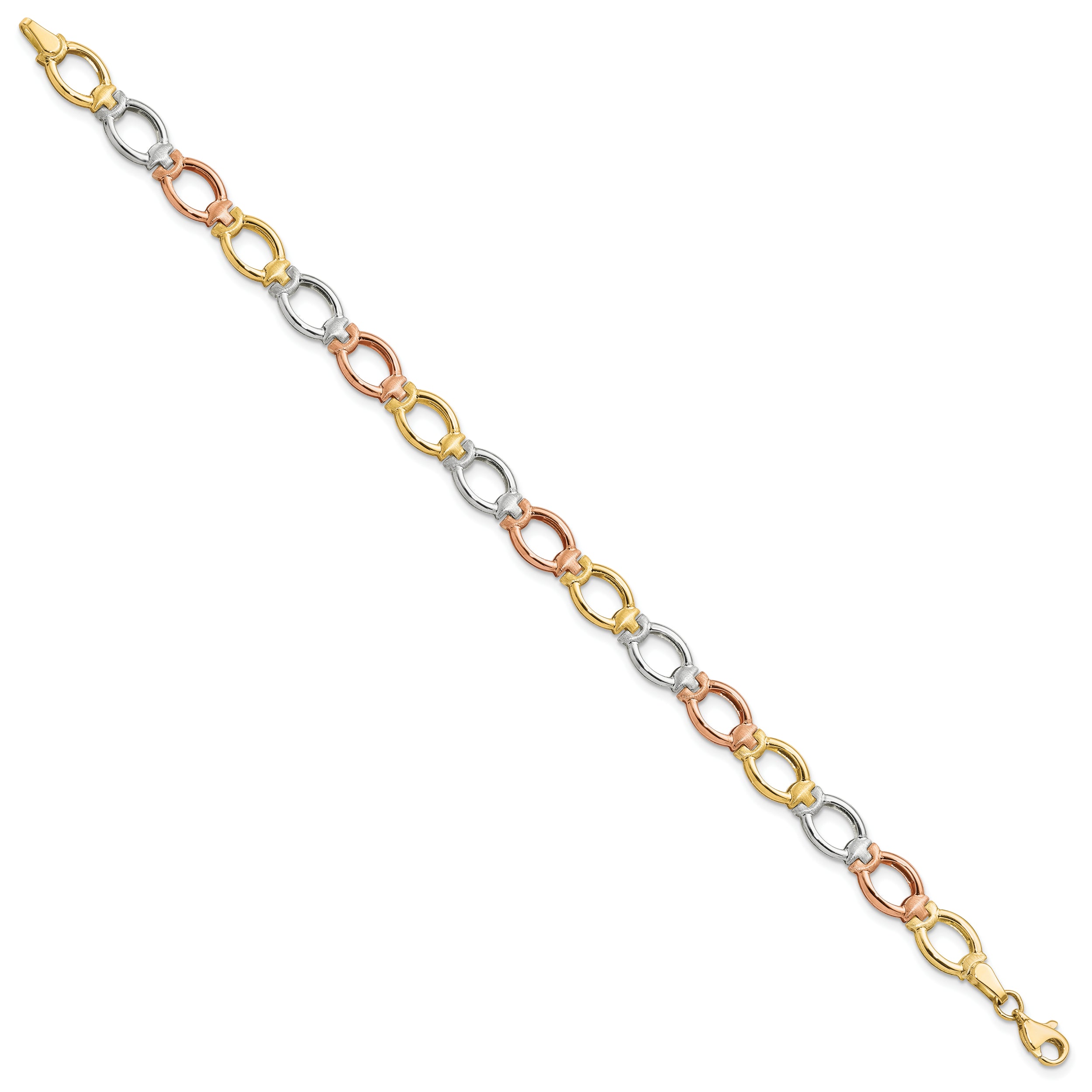 14K Tri-color Polished and Satin Link Bracelet