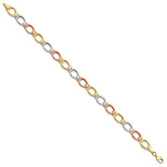 14K Tri-color Polished and Satin Link Bracelet