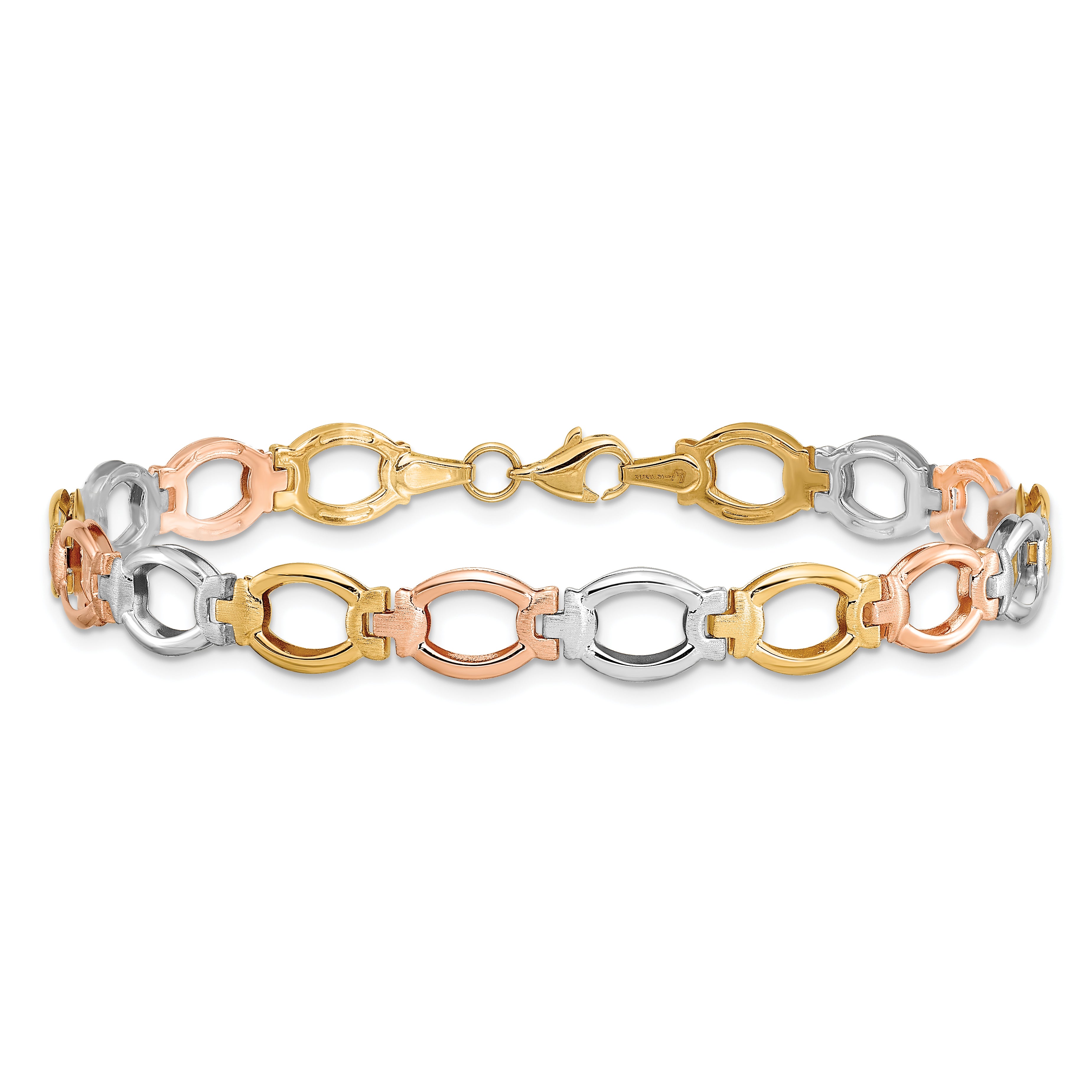 14K Tri-color Polished and Satin Link Bracelet