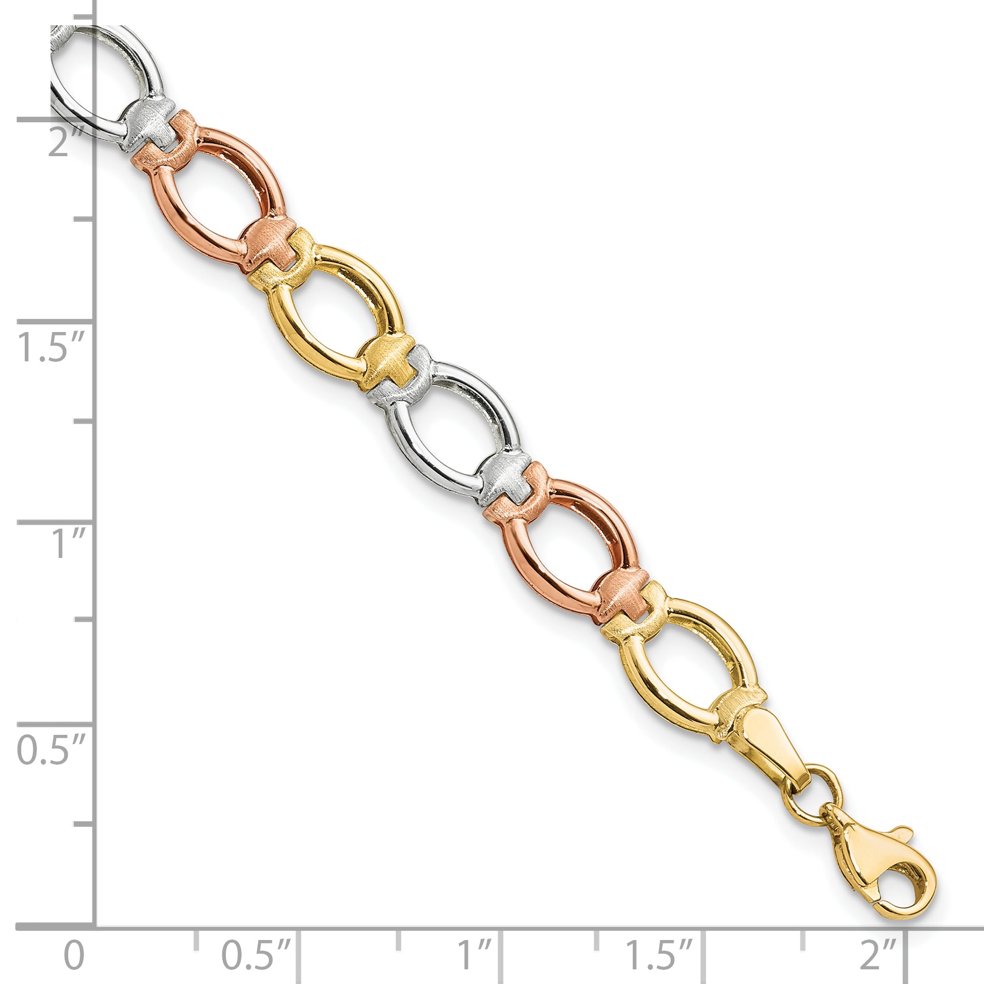 14K Tri-color Polished and Satin Link Bracelet