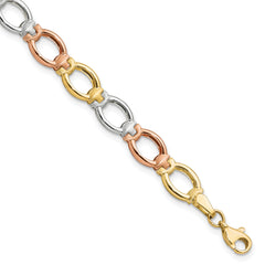 14K Tri-color Polished and Satin Link Bracelet