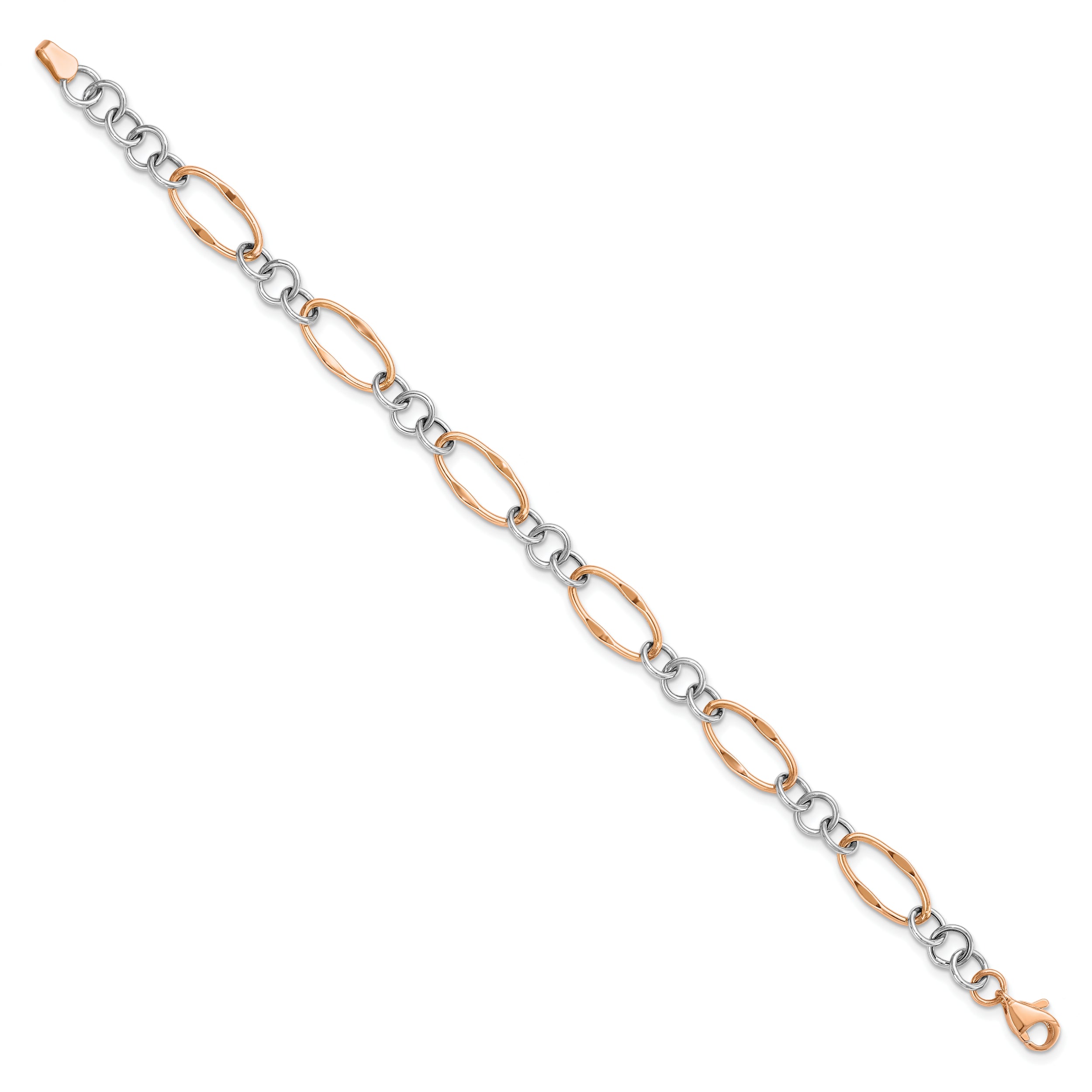 14K Two-tone Rose and White Polished Link Bracelet