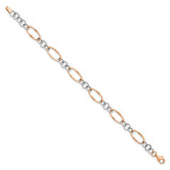 14K Two-tone Rose and White Polished Link Bracelet