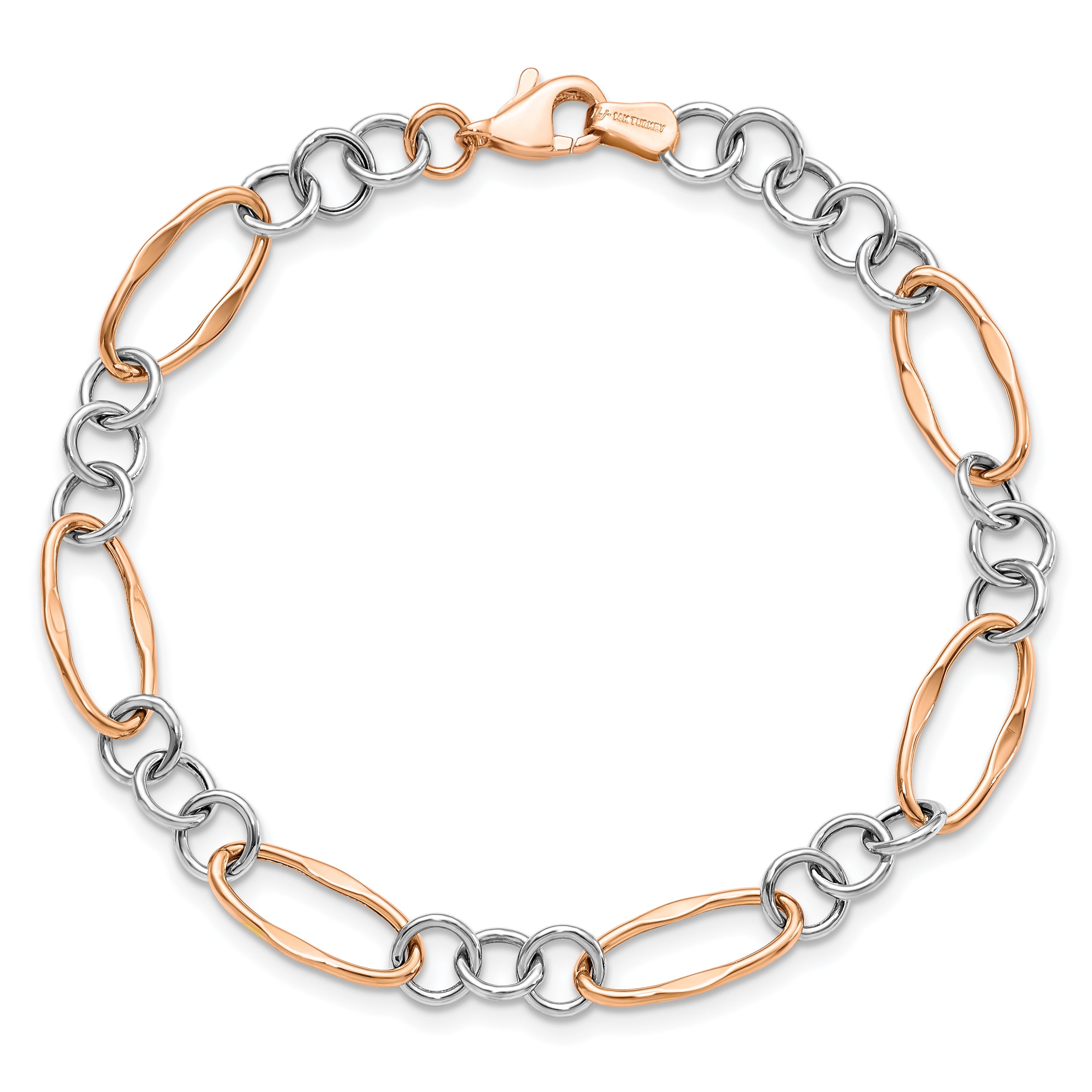 14K Two-tone Rose and White Polished Link Bracelet