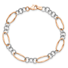 14K Two-tone Rose and White Polished Link Bracelet