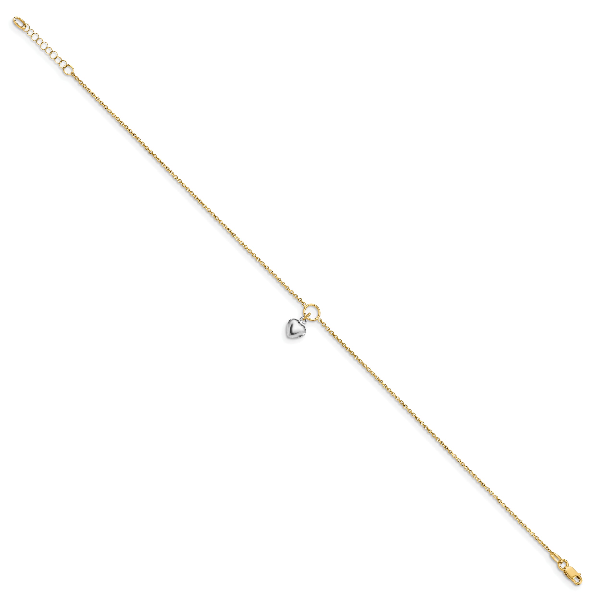 14K Two-tone Polished Heart  w/1in ext. Anklet