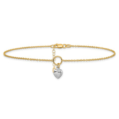 14K Two-tone Polished Heart  w/1in ext. Anklet