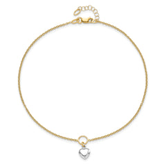 14K Two-tone Polished Heart  w/1in ext. Anklet