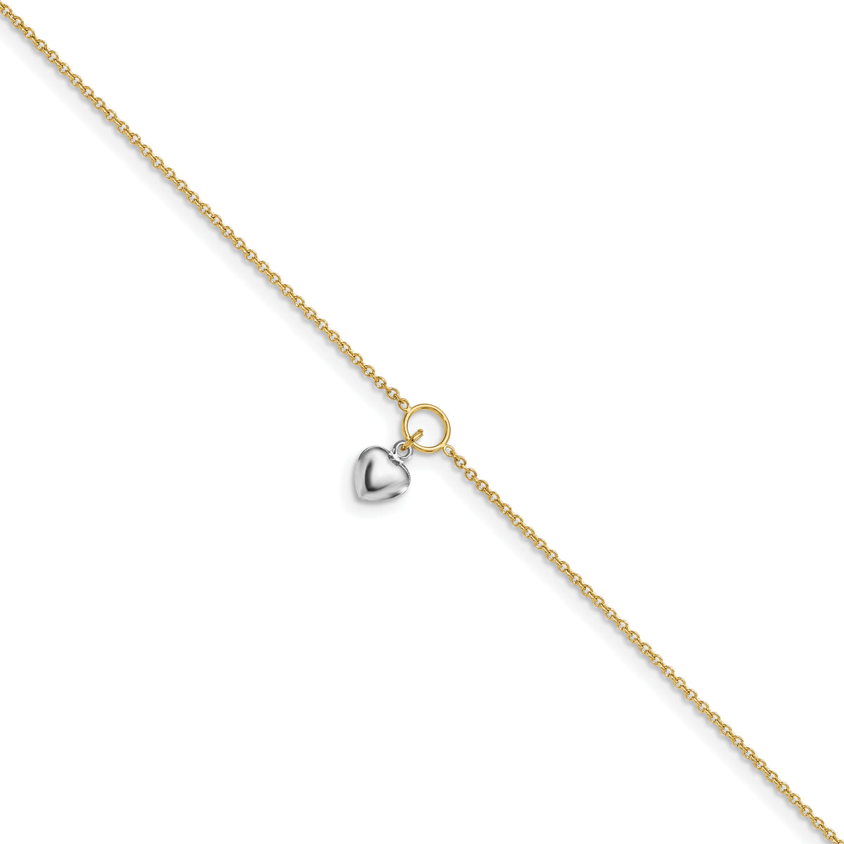 14K Two-tone Polished Heart  w/1in ext. Anklet