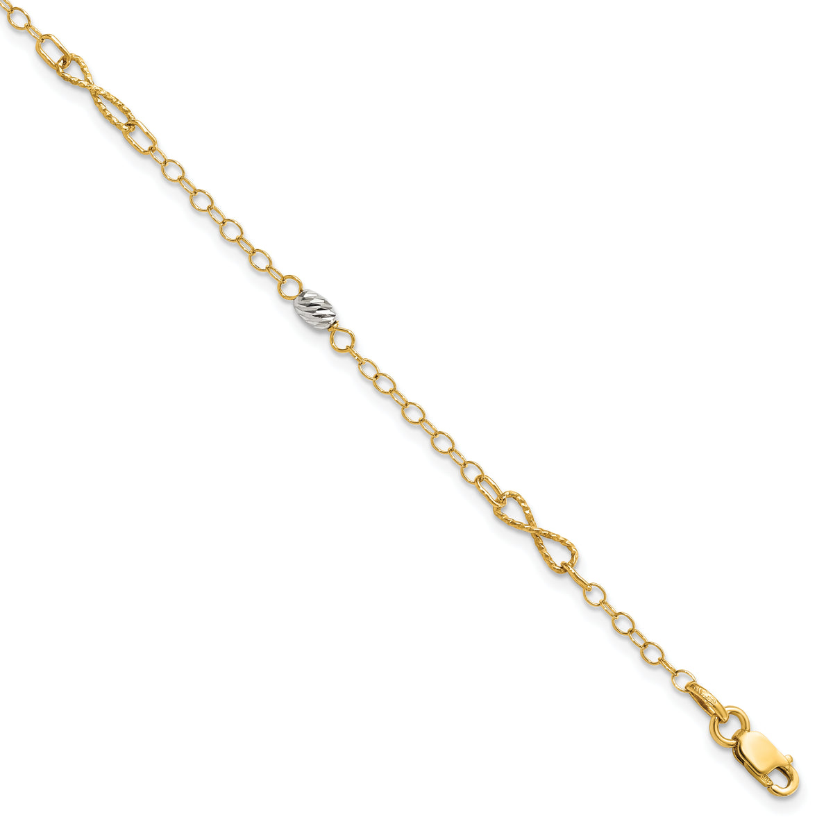 14K Two-tone Polished and D/C w/1 in ext. Anklet