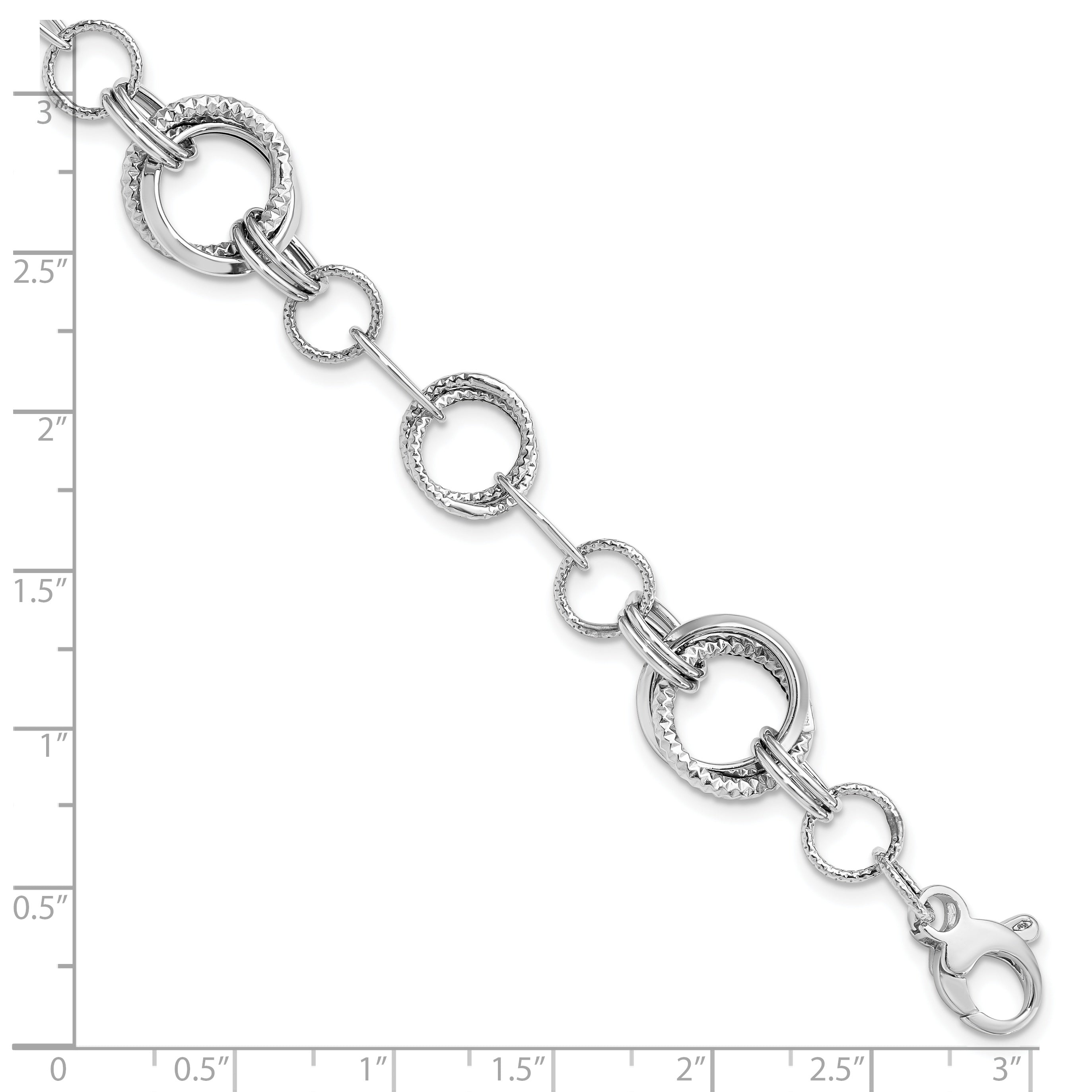 14K White Gold Polished and Textured Fancy Link Bracelet