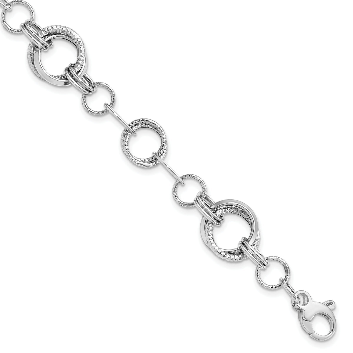 14K White Gold Polished and Textured Fancy Link Bracelet