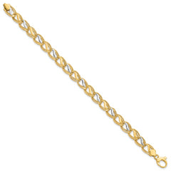 14K Two-tone Polished Brushed and Textured Bracelet