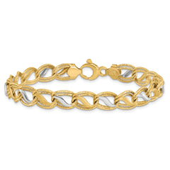 14K Two-tone Polished Brushed and Textured Bracelet